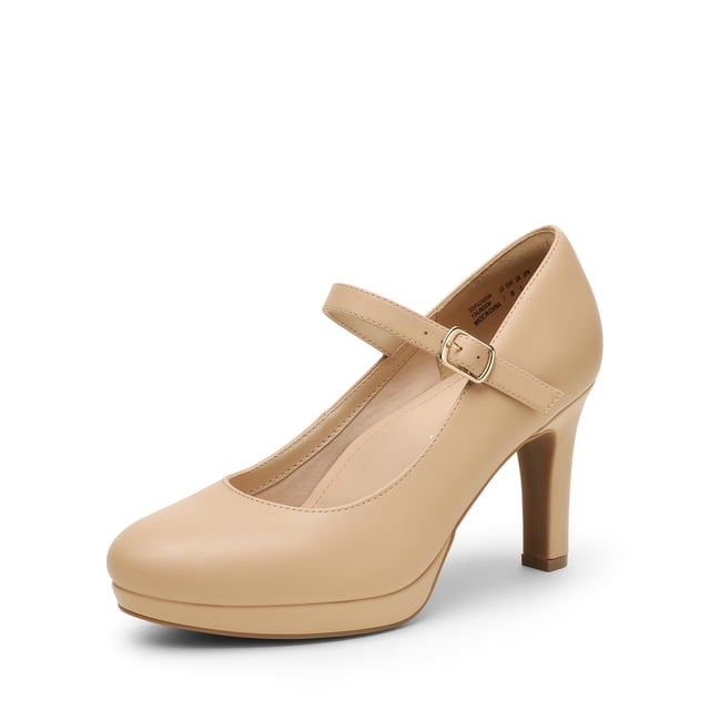 Zapatos de Tacón Mary Jane para Mujer DREAM PAIRS Tacón de 9 cm Nude Talla 11