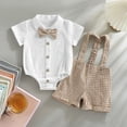thumbnail image 2 of QUOTAY Boys Summer Short Sleeve Baby Boy Outfit Romper and Casual Overalls Set With Bow Tie Spring Outfits Khaki,3M, 2 of 3