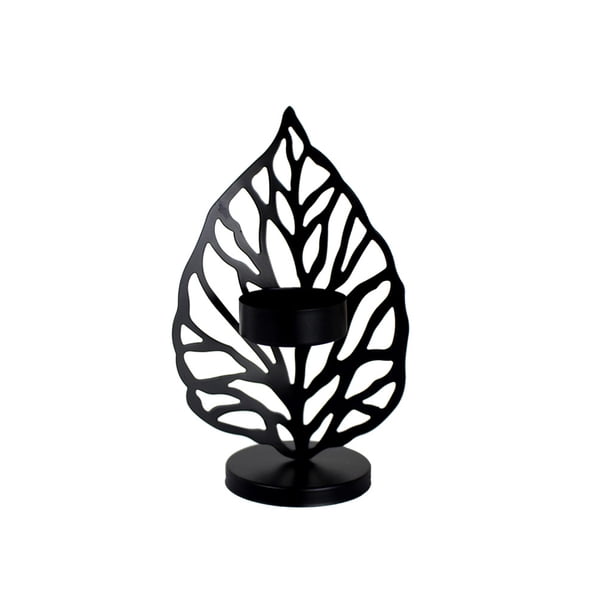 Candelabro con forma de hoja, candelero con soldadura de hierro, candelabro para decoración del hogar, negro, tipo A Yuarrent HA002256-02