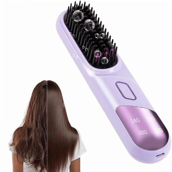 3-in-1 Cordless Negative Ion Hair Straightener,Portable Hair Straightener Comb 4 Temps Fast Heating Mch Ceramic Coating,Anti-Scalding Comb Teeth,Smoothes Frizz (Purple)