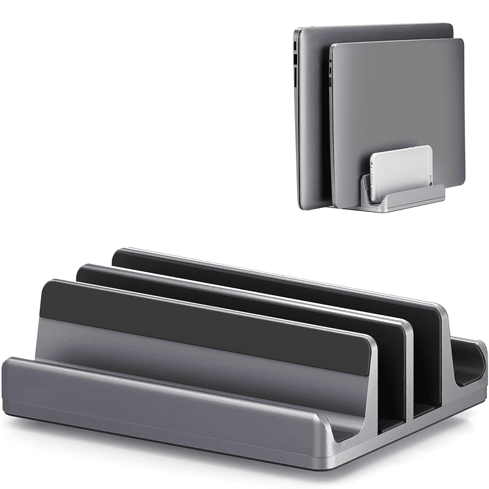 Dual-Slot Adjustable Vertical Laptop Stand Made of Premium ABS Plastic 3 in  1 Design Space-Saving for All MacBook/Chromebook/Surface/Dell