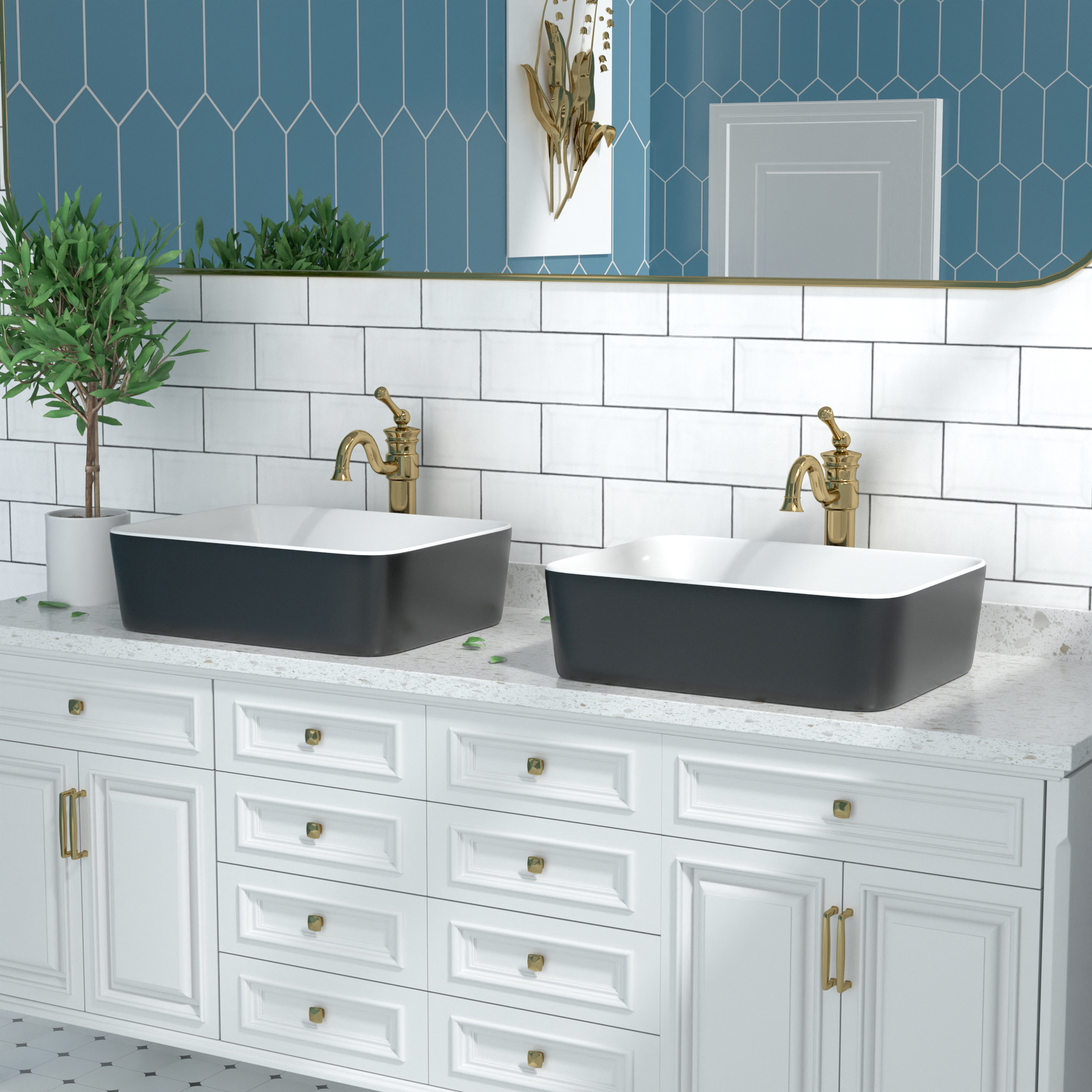 DeerValley DV-1V0001 Bathroom Vessel Sink 19" Rectangle Ceramic in Black