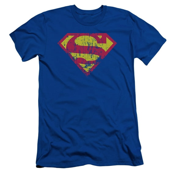 Superman Classic Logo Distressed Adult 30/1 T-Shirt Royal Blue