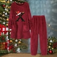 thumbnail image 2 of Riecok Womens Fleece Pajama Sets Christmas Crewneck Loungewear Set Long Sleeve Tops and Pants Solid Baggy Soft Sleepwear, 2 of 3