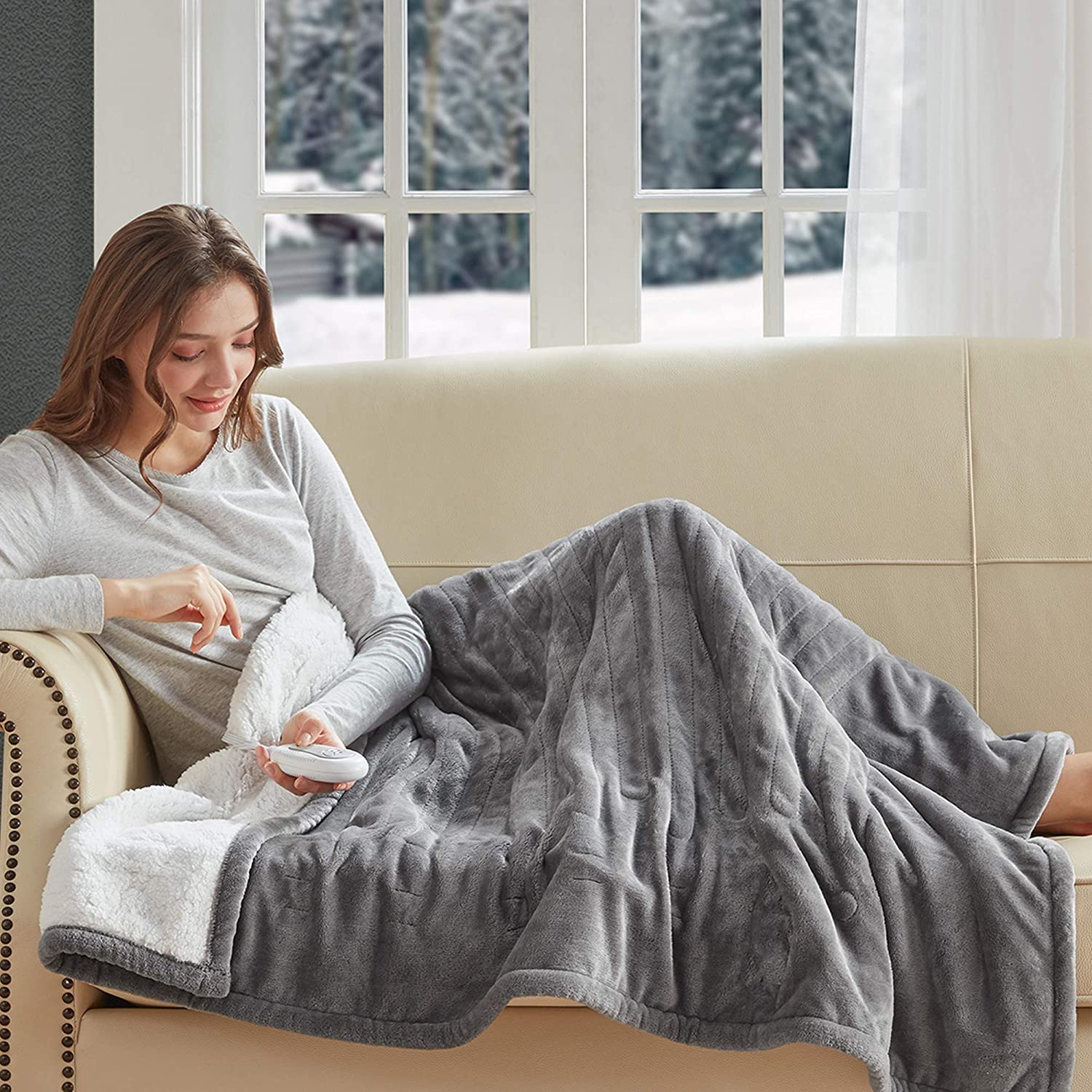 3 Therapeutic Heat Settings Red 50/” X 60/” |Washable Auto Shut Off Degrees of Comfort Plush Sherpa Electric Heated Throw Blanket for Winter UL Safety Certified