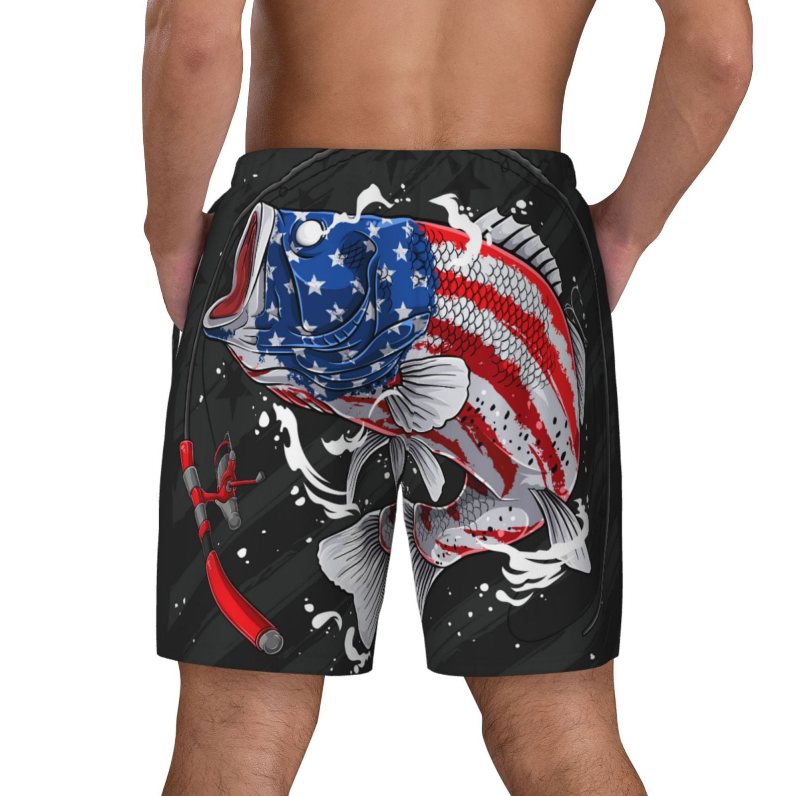 Xecao Largemouth Bass Fish in USA for Men's Swimming Trunks Swim Trunks Quick Dry Swim Shorts with Mesh Lining Funny Swimwear Bathing Suits