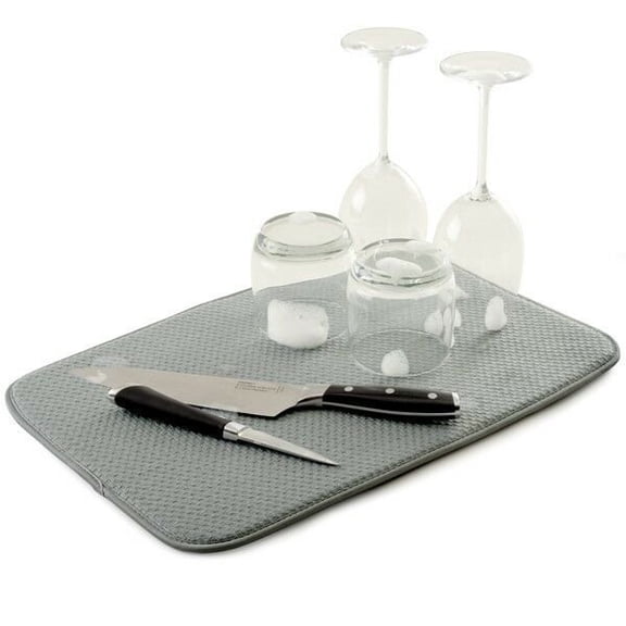 Norpro 12" x 18" Washable Microfiber Dish Drainer Glass Drying Mat Pad - Gray 2 Pack