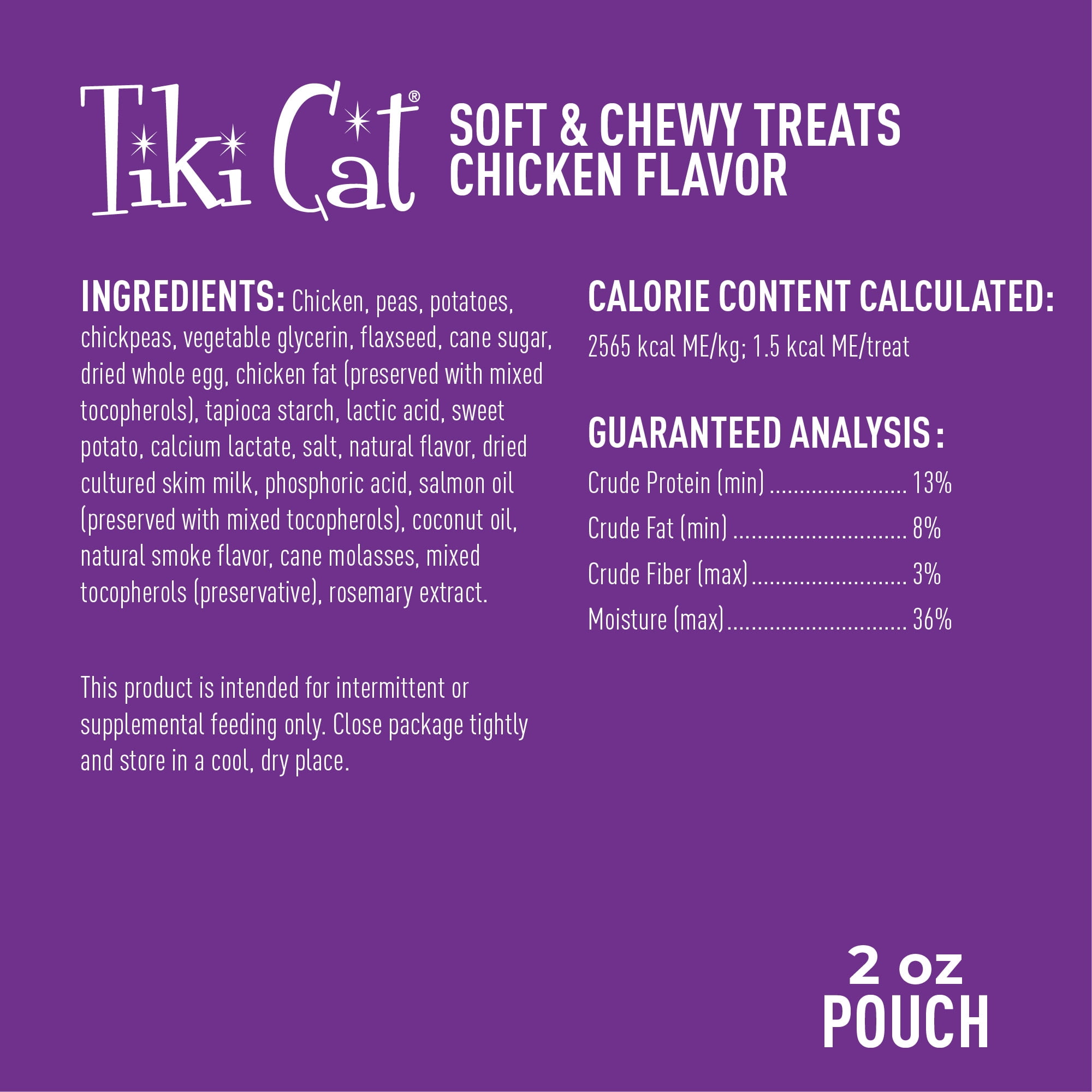 (4 pack) Tiki Pets Soft & Chewy Chicken Soft Treats for Cat, 2 oz Bag