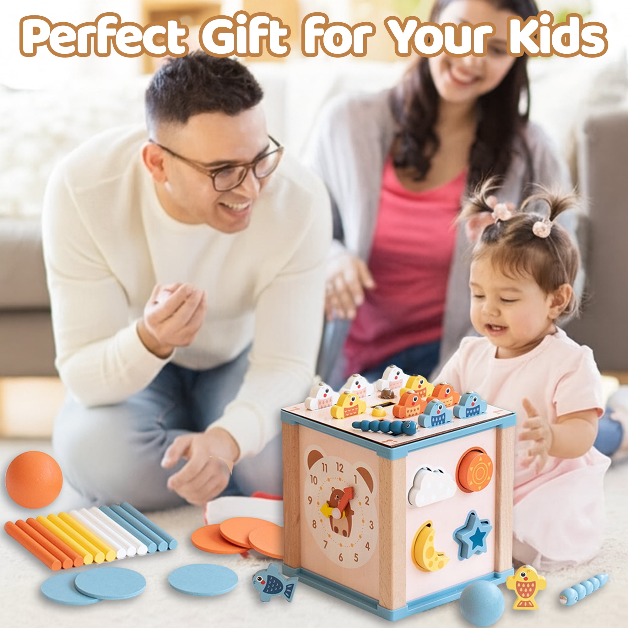 LieGorJi 8 in 1 Wooden Activity Cube, Montessori Toys Set, Educational Developmental Toy, Birthday Gifts for 6-12 Month 1-3 3-5 Year Old