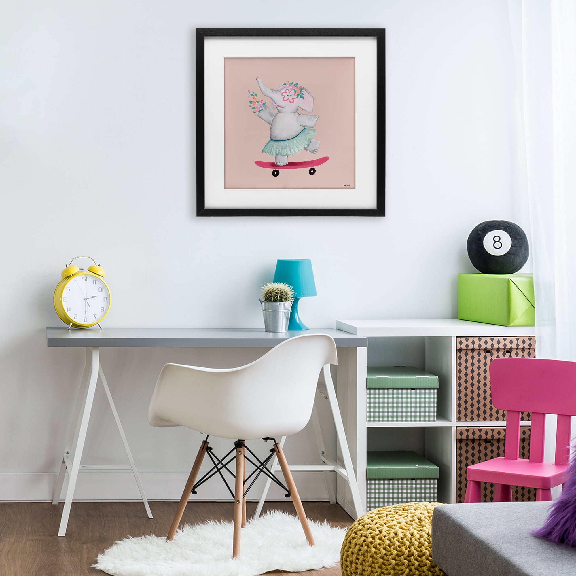 Stupell Industries Skateboarding Elephant with Flowers Black Framed Print Under Glass, design by Rachel Nieman