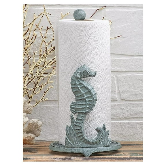 Seahorse Metal Paper Towel Holder – Coastal Cast Iron Kitchen Decor