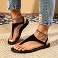 thumbnail image 4 of Qingpeng Womens Faux Suede T Strap Thong Sandals Beaded Anklet Detail Comfort Flat Summer Walking Shoes for Beach Vacation, 4 of 5