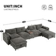thumbnail image 2 of Modular Sectional Sofa U Shaped Chenille Couch 6-Seat Reclining Seating Arrangement with Movable Storage Ottomans Adjustable Console Hidden Cup Holders Wooden Shelf Flip Lid Compartment (Grey), 2 of 9