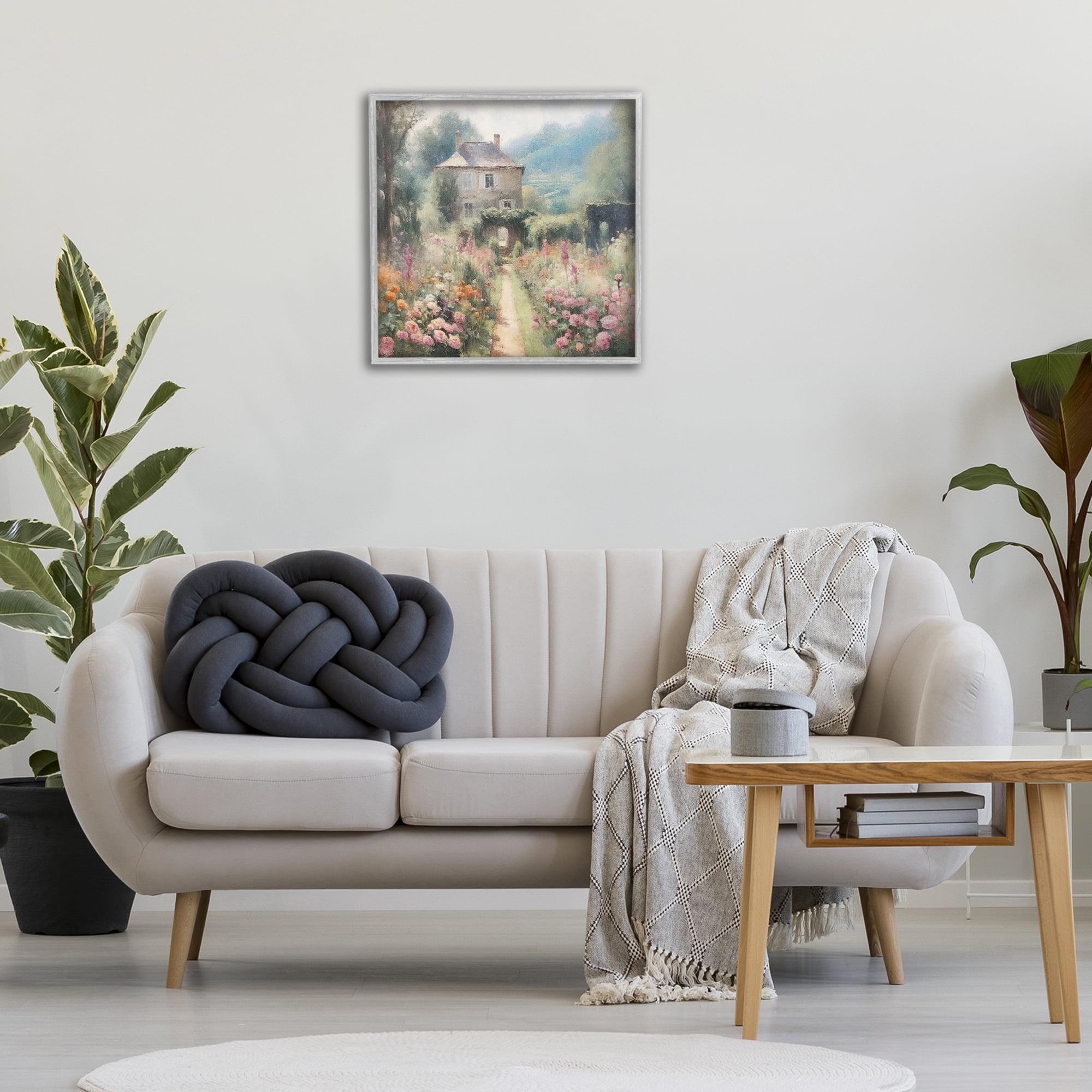 Stupell Industries Blooming Cottage Path Landscape Painting Gray Framed Art Print Wall Art, 24 x 24