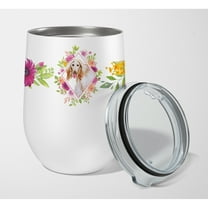 Carolines Treasures CK4110TBL12 Afghan Hound Pink Flowers Stainless Steel 12 oz Stemless Wine Glass 12 oz multicolor