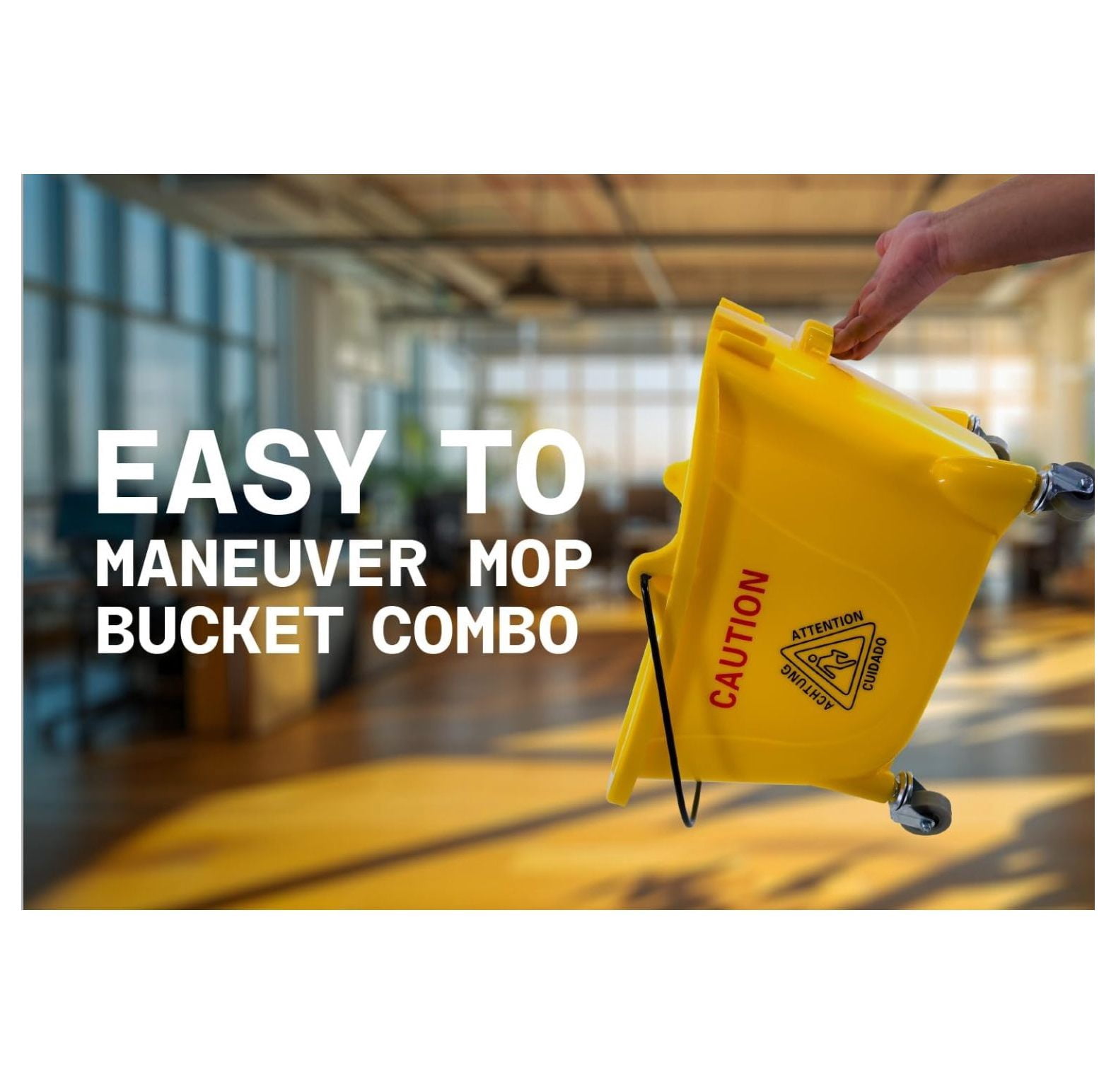 Mop Bucket 25 Quart | Side Press Wringer | 4 Wheels 2" | Yellow