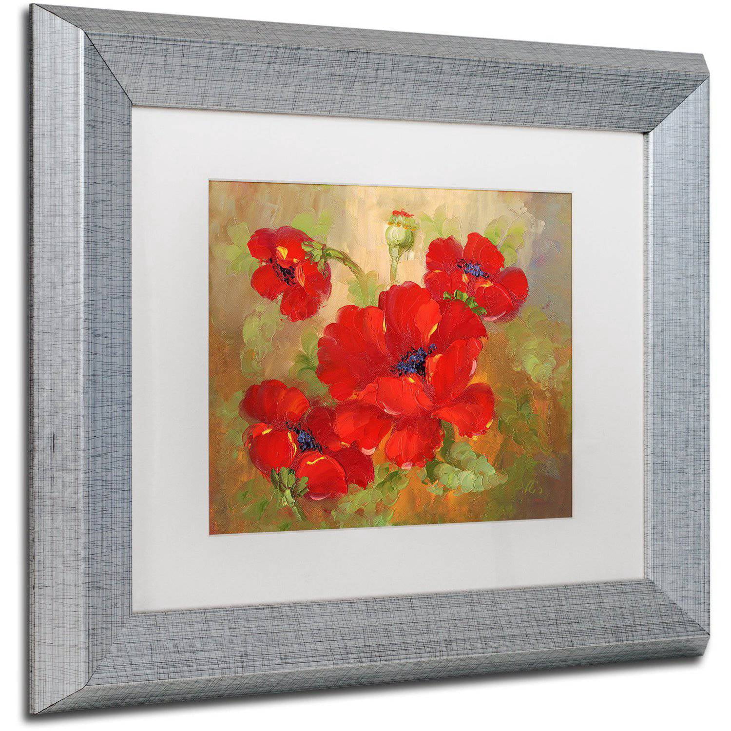 Trademark Fine Art "Poppies" Canvas Art by Rio White Matte, Silver Frame