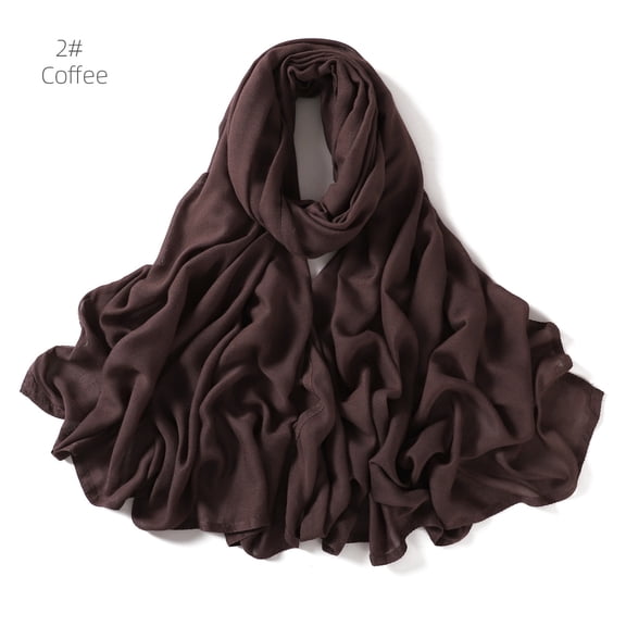 Soft Viscose Cotton Solid Color Scarf Fashion Wide Edge Thin Hijabs High Quality Headscarf Long Shawls for Muslim Woman (2 Coffee)