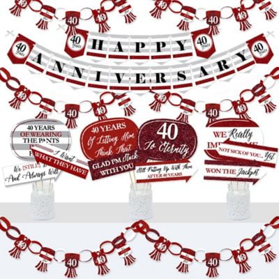 Ruby 40th Wedding Anniversary Party Pack Balloons & Table Confetti Banner