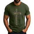 thumbnail image 2 of Men's Crew Neck Short-Sleeve T-Shirt With Crown & Letter Print Casual Daily Wear Soft Breathable Fabric Spring & Summer Basic Tops,Army Green,M, 2 of 4