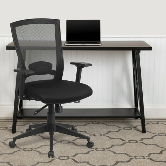 Emma   Oliver Mid-Back Black Mesh Swivel Ergonomic Office Chair Back Angle Adjustment and Arms