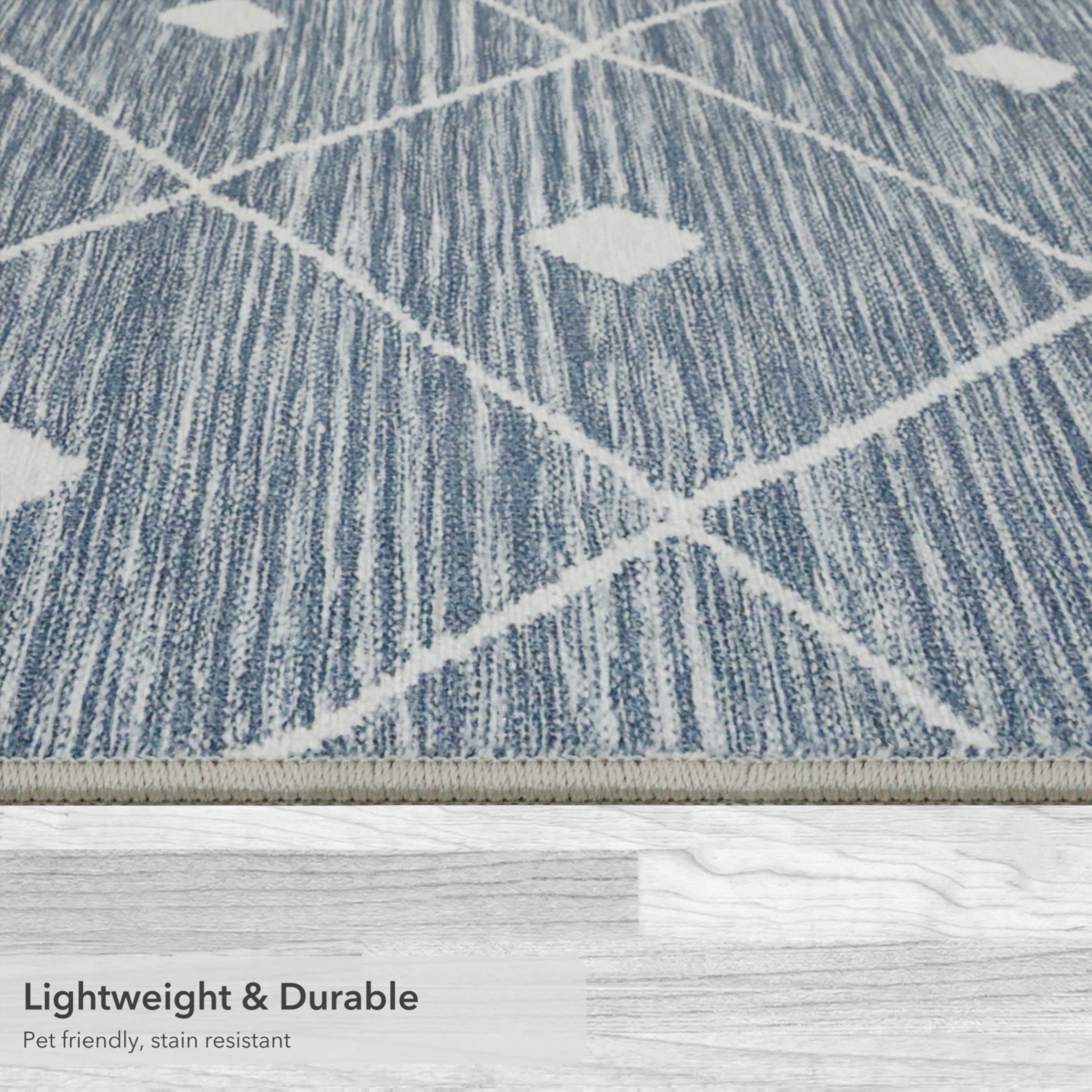 Washable Skid-Resistant Runner Rug Geometric Blue/Grey 24" x 96"