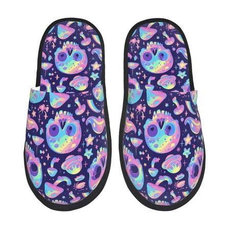 Balery crystal Skull mushroom Slient Indoor Furry Fleece Comfort House Shoes Soft Non-Slip Home Shoes Cotton slippers House Slippers-- Medium