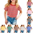 thumbnail image 4 of CCRFTGI Cute Shirts for Kids Girls 10-12 Short Sleeve Pink Striped Summer Casual T-Shirts Trendy Lightweight Girls Clothes Tee Top Pink 12-13 Years, 4 of 4