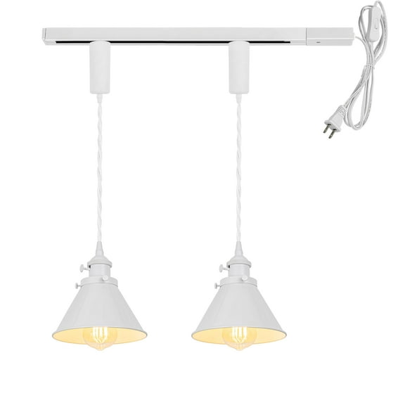 KAYYELAMP 1x Plug in Cable Track Rail, 2X Adjustable Cord White Track Lighting Fixtures White E26 Base H-Type Vintage Design for Kitchen Loft(No Bulb)