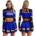 thumbnail image 3 of Uniforme de porristas para mujer, traje de fiesta de colegiala, traje de baile de manga larga, Top corto de lentejuelas con Falda plisada, 2 uds., 3 of 5