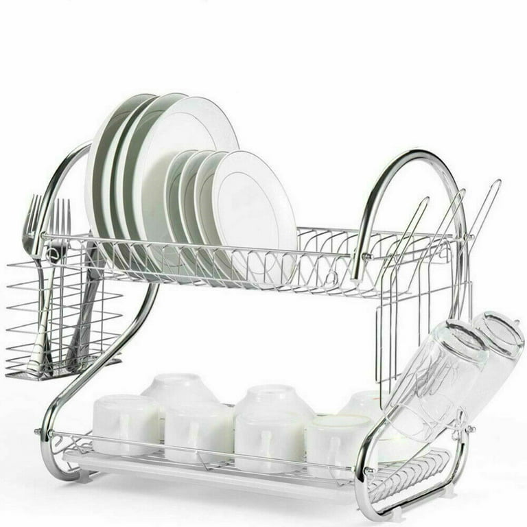 Lifewit Large Dish Drying Rack for Kitchen Counter, Dish Drying Rack with  Drainboard, 2 Tier
