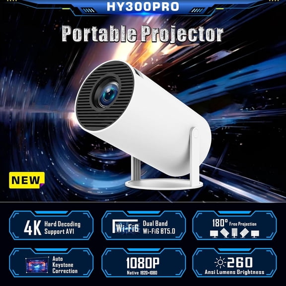 HY300 PRO 4K Mini Projector with Android 11 WiFi 6 Bluetooth 5.0 Auto  Correction Portable Home Theater Support 1080P 260 ANSI Lumens