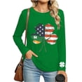 thumbnail image 6 of St. Patrick's Day T-Shirt for Women American Flag Shamrock Graphic Crewneck Long Sleeve Relaxed Fit Holiday Festive Tee Irish Clover Graphic Top, 6 of 6