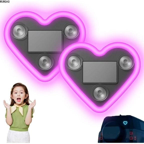 MUMQAQ 2Pcs  Car LED Ambient Light - Solar Powered Heart Shape Lights,LED Neon Light for Car Back Window Decoration,Night Driving,Switchable Modes,Romantic Gift for Christmas,Valentine's Day
