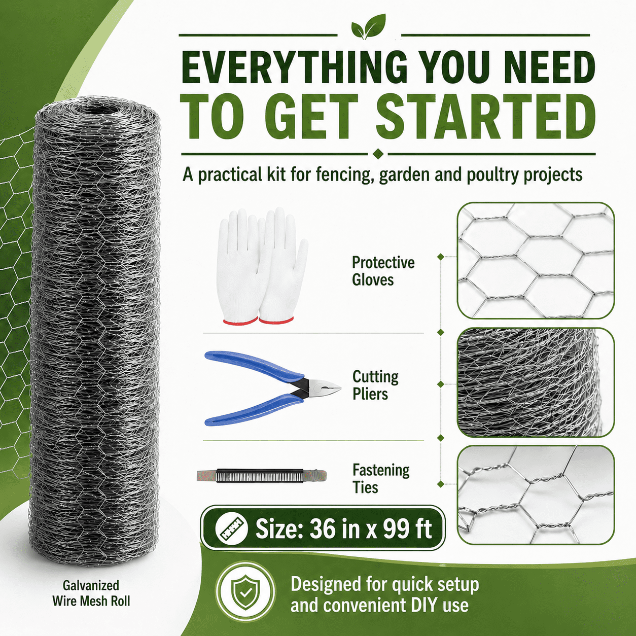 Chicken Wire 35IN X 99FT, Outdoor Anti-Rust Hexagonal Galvanized Chicken Wire Mesh Fencing to Protect Gardening Plants Vegetables Flowers Fruits From Dogs Rabbits Squirrels