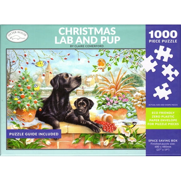 Otter House 1000 Piece Puzzle - Christmas Lab and Pup By Claire Comerford