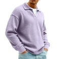 thumbnail image 3 of Havenx Men's Waffle Knit Long Sleeve Shirt V Neck Textured Shirt Waffle Knit Solid Color Pullover Relaxed Fit Lightweight Thermal Pullover Tops,Purple 4XL, 3 of 5
