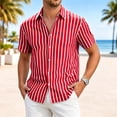 thumbnail image 2 of Stamzod Men's Button Up Striped Shirt Summer Beach Vacation Shirt Short Sleeve Casual Shirts for Men S-5Xl Red-1 XXL, 2 of 5