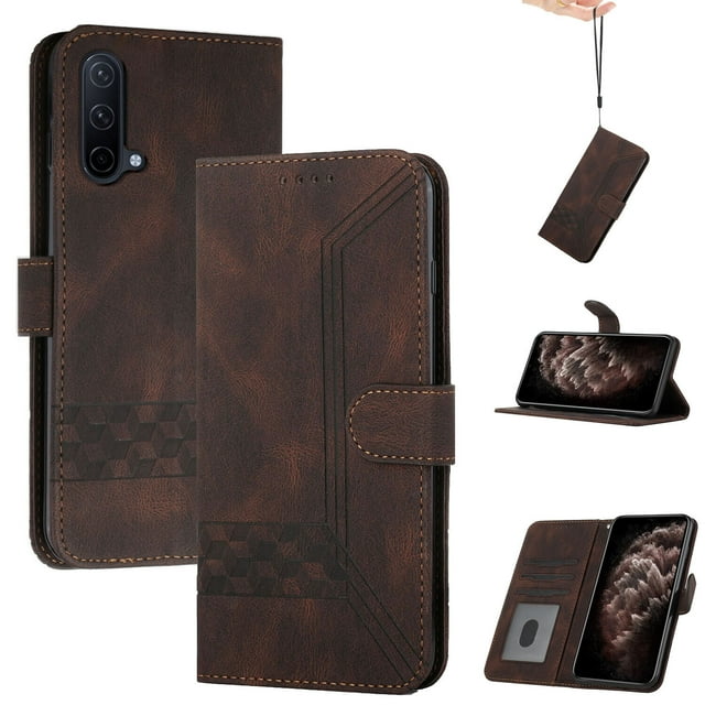 Pour One Plus Nord CE 5G Étui Portefeuille Téléphone Durable Cuir PU Rabat-Marron
