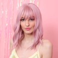 thumbnail image 2 of 14 Inch Short Curly Hair Pink Bob Ladies Wig High Quality Synthetic Wig With Bangs, 2 of 5