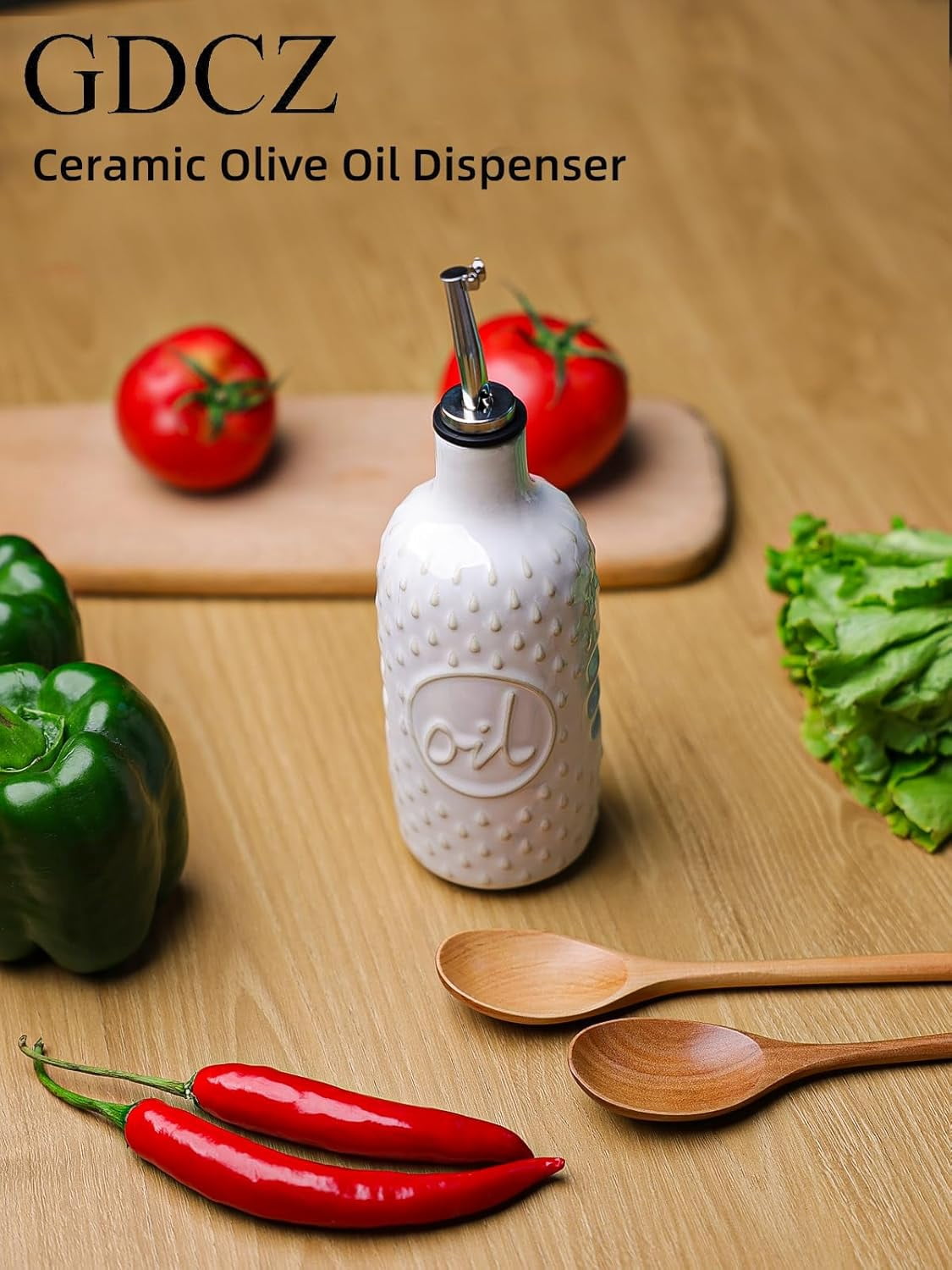 Olive Oil Dispenser Bottle, 15 Oz Relief Opaque Oil Cruet for Kitchen Counter, Oil Dispenser for Storage Oil, Vinegar, Soy Sauce, Coffee Syrup, Liquids (White)