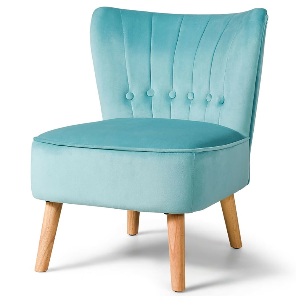 Finihen Velvet Accent Chair, Armless Accent Chair Tufted Velvet Leisure Chair, Thickly Padded, Armless Wingback Club Chairs for Living Room, Bedroom, Green