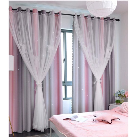 Cortinas Yancorp para dormitorio de niñas, habitación infantil, 160 x 160 cm, rosa y gris