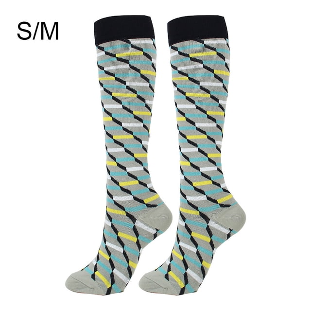 Bas de Compression 20-30 mmHg Longueur Genou Bas de Randonnée Sport Bas de Compression Sport Longueur Chaussettes de Cyclisme pour Course Unisexe Cyclisme, Gris Noir, Carreaux, P/M