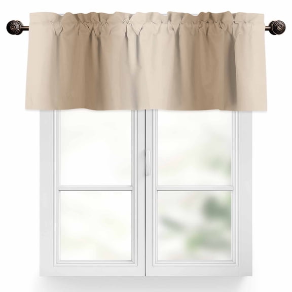 Khaki Gradient Valances for Windows, 42 x 18in, Ombre Rod Pocket Kitchen Valance Curtain Light Filtering Window Treatments for Living Room Bedroom, 1 Panel