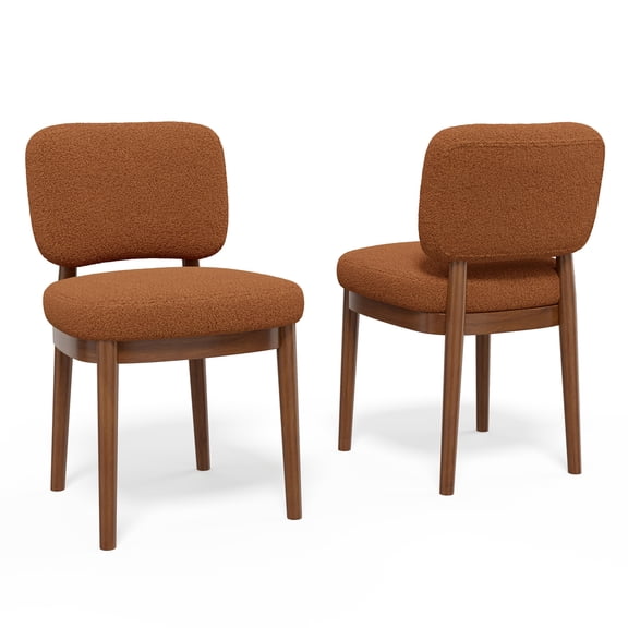 Teddy Upholstered Dining Chairs Set of 2, Modern Wood Dining Room Chairs with Padded Seat and Curved Backrest, Mid-Century Kitchen Side Chairs for Dining Room, Brown
