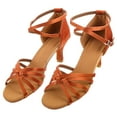 thumbnail image 1 of par de zapatos de tacón alto con tiras anudadas para baile latino para mujer - Talla 40 (dorado), 1 of 5
