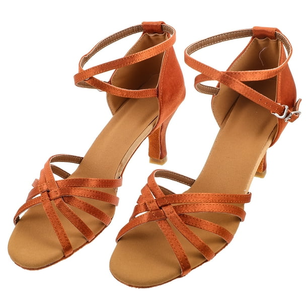 par de zapatos de tacón alto con tiras anudadas para baile latino para mujer - Talla 40 (dorado)