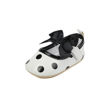 

Rotosw Infant Dress Shoes Bowknot Mary Jane Rubber Soft Sole Flats Newborn Walking Shoe Toddler Lightweight Magic Tape Princess Flat White 5C
