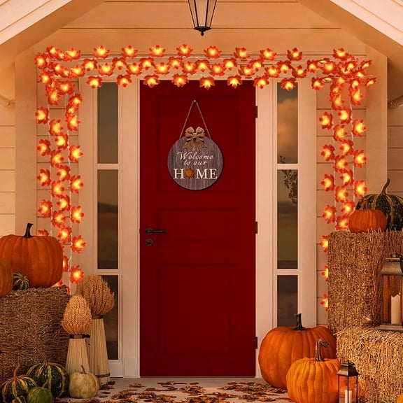 Maple Leaves Lights, 20 FT 40LED Fall Garland with Lights, Autumn Maple Leaf Garland Lights, Autumn Garland Autumn Leaf, for Decoration Thanksgiving &Christmas